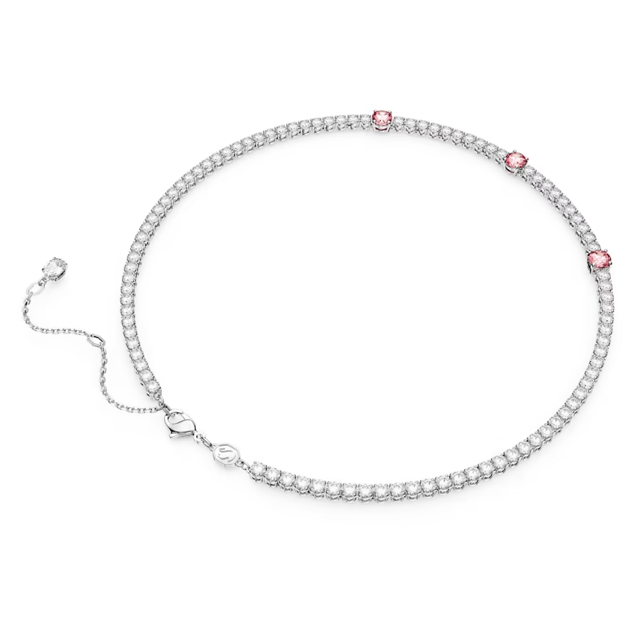 Swarovski Matrix Tennis necklace Mixed cuts, Pink, Rhodium plated