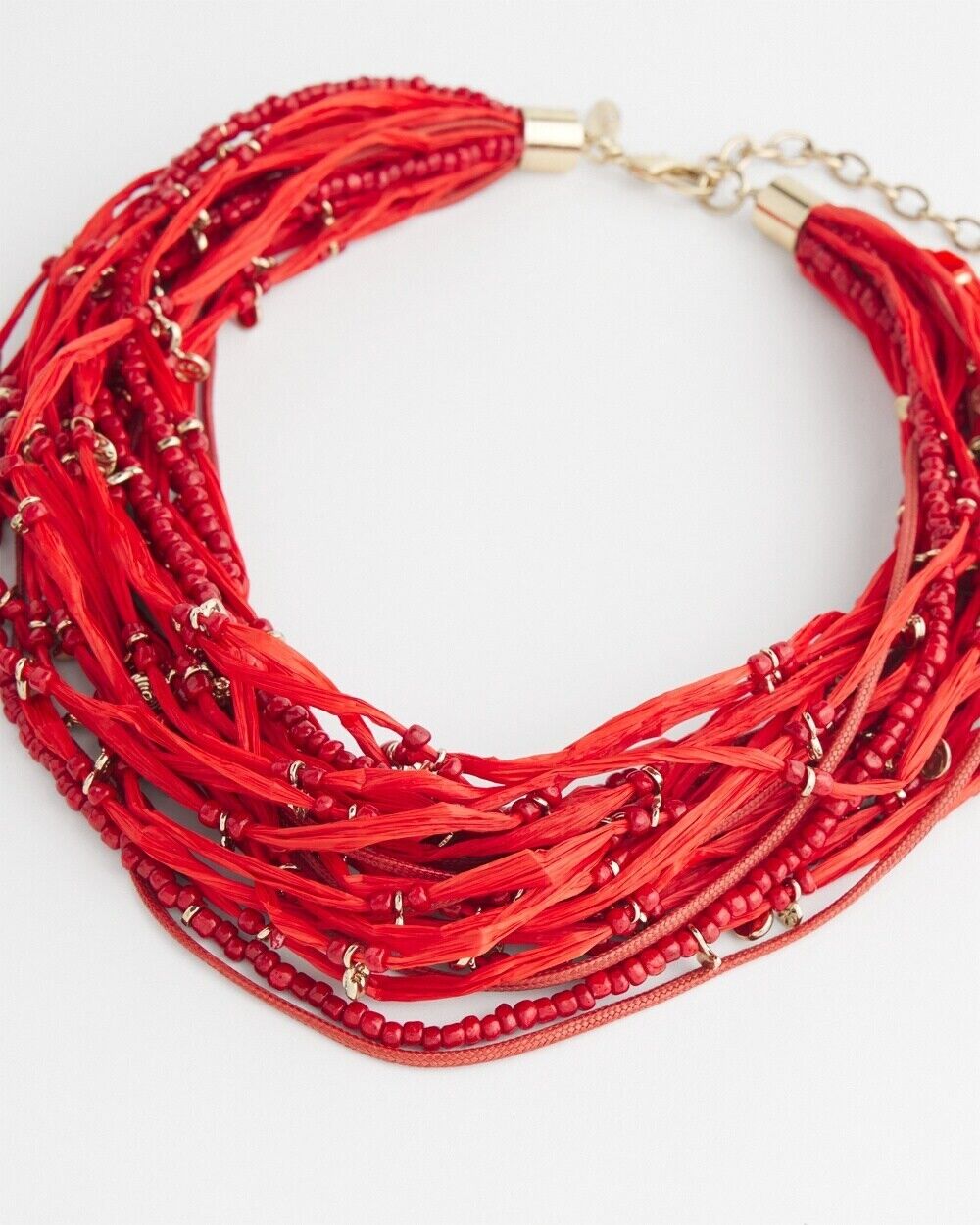 CHICO'S RED RAFFIA BEADED NECKLACE