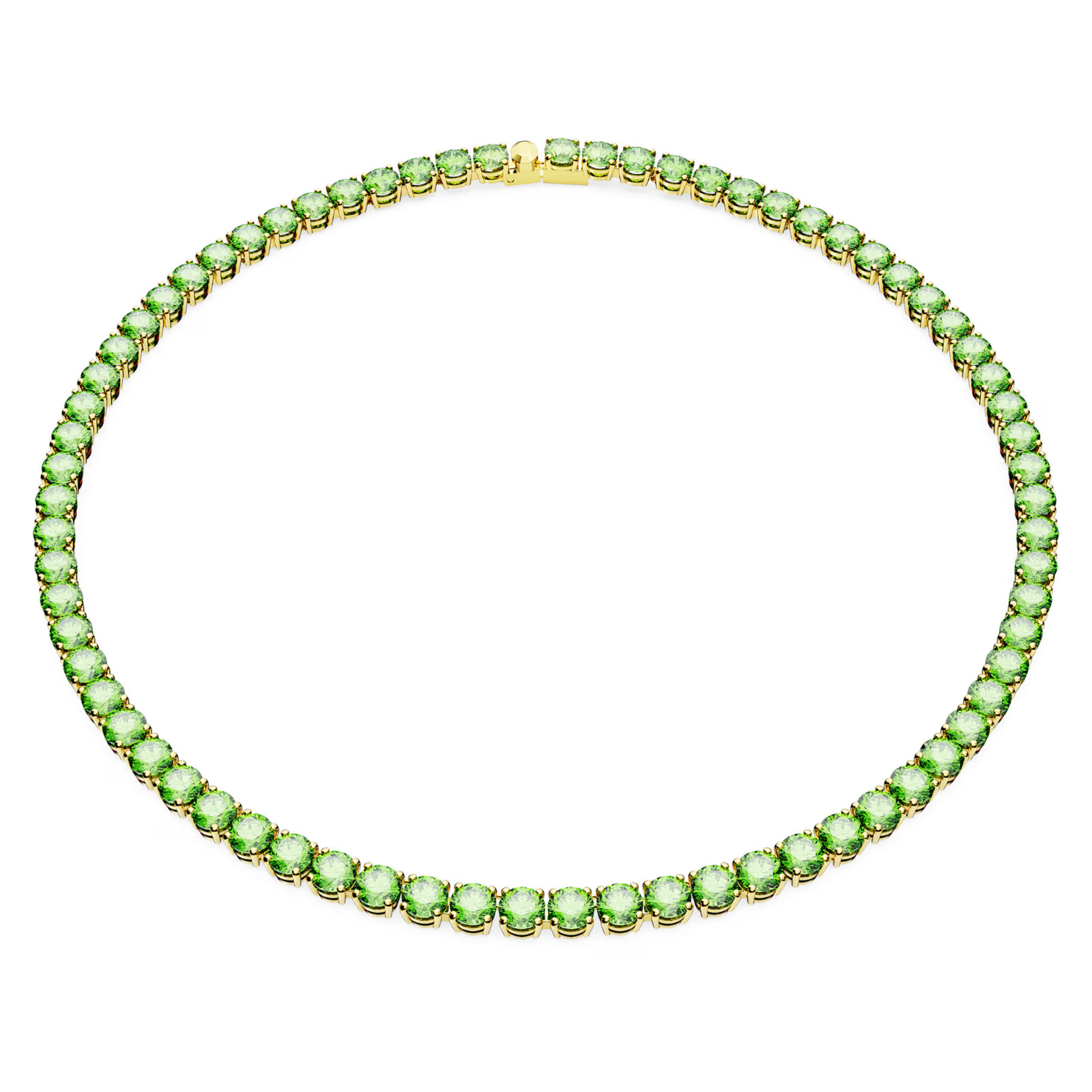 Swarovski Matrix Tennis necklace Round cut, Medium, Green, Gold-tone plat