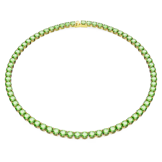 Swarovski Matrix Tennis necklace Round cut, Medium, Green, Gold-tone plat