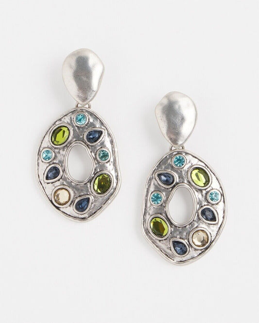 CHICO'S MULTICOLOR SILVER TONE CLIP ON DROP EARRINGS