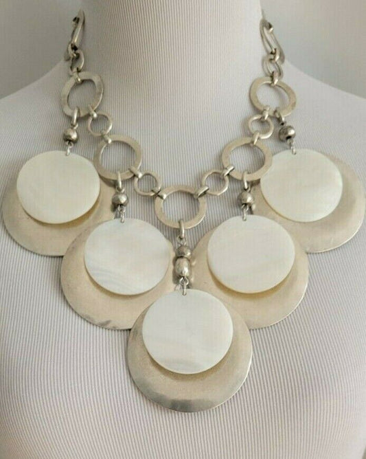 CHICO'S MOTHER OF PEARL DISC BIB NECKLACE