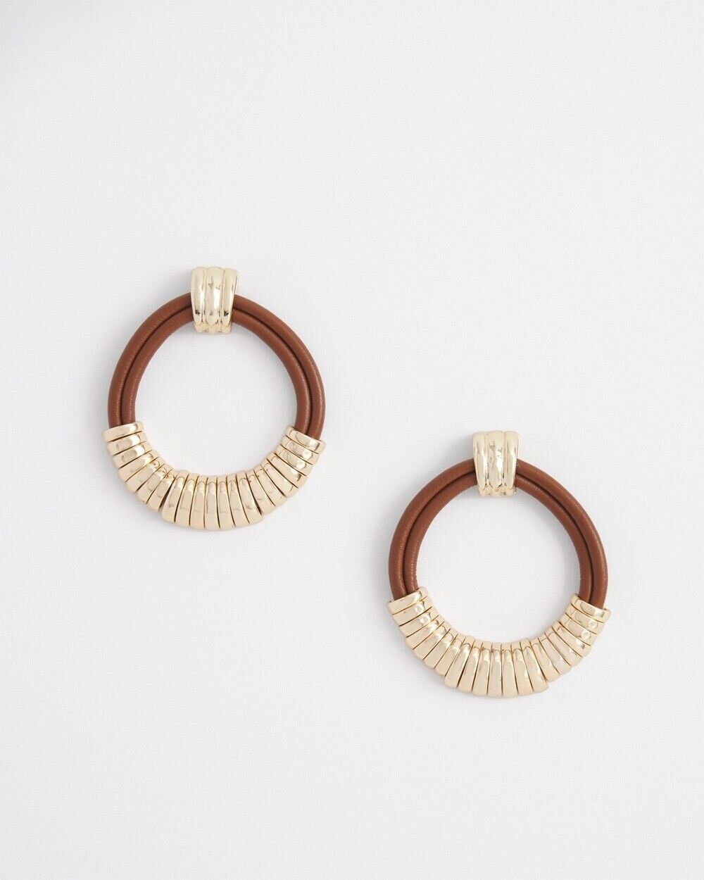 CHICO'S NO DROOP NEUTRAL LEATHER HOOP EARRINGS