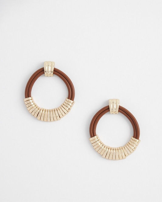 CHICO'S NO DROOP NEUTRAL LEATHER HOOP EARRINGS
