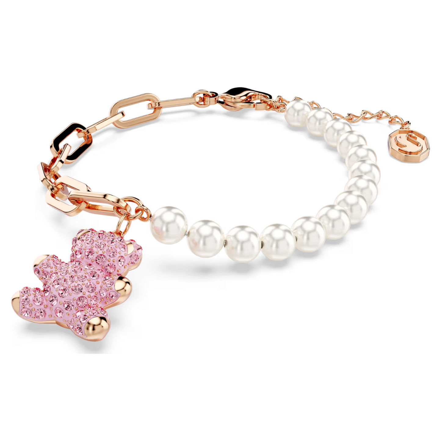 Swarovski Teddy bracelet Crystal pearl, Bear, Pink, Rose gold-tone plated