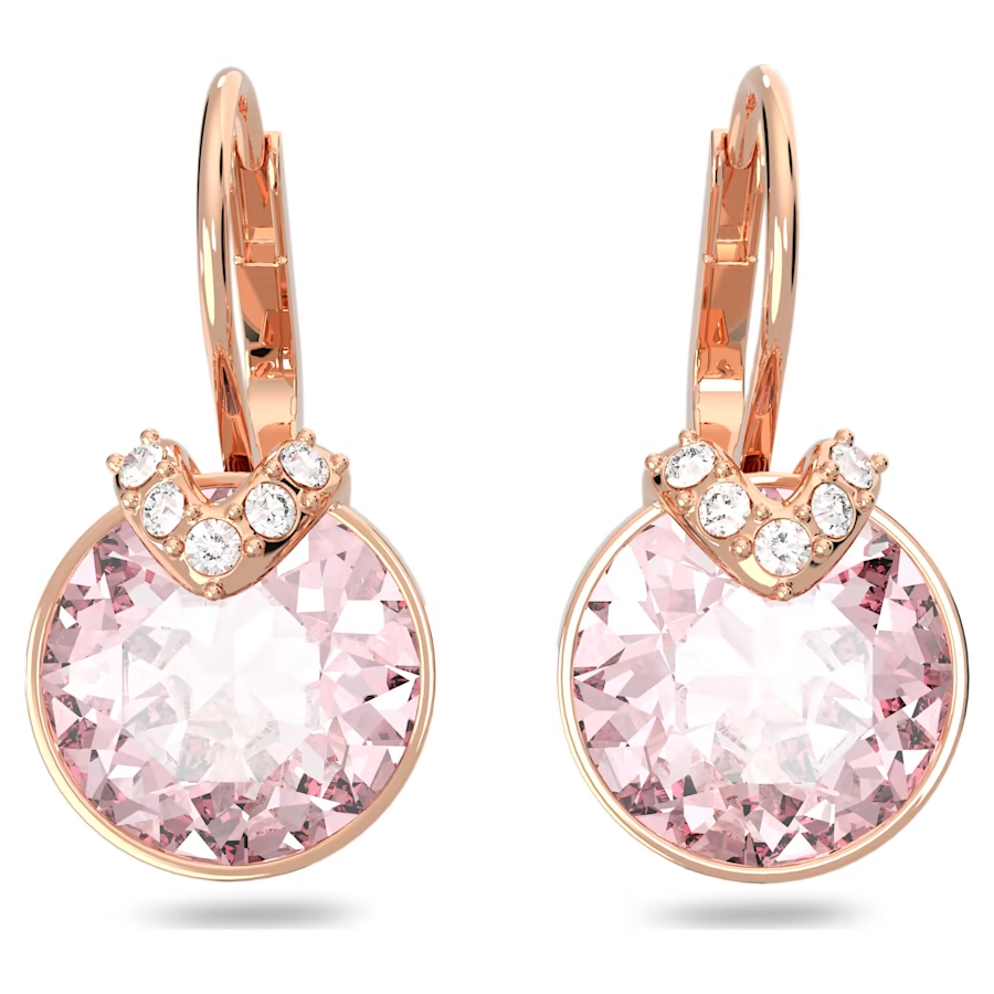 Swarovski Bella V drop earrings Round cut, Pink, Rose gold-tone plated