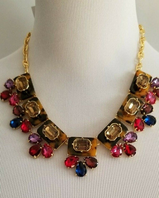 TALBOTS COLORFUL TORT AND CRYSTAL STATEMENT NECKLACE