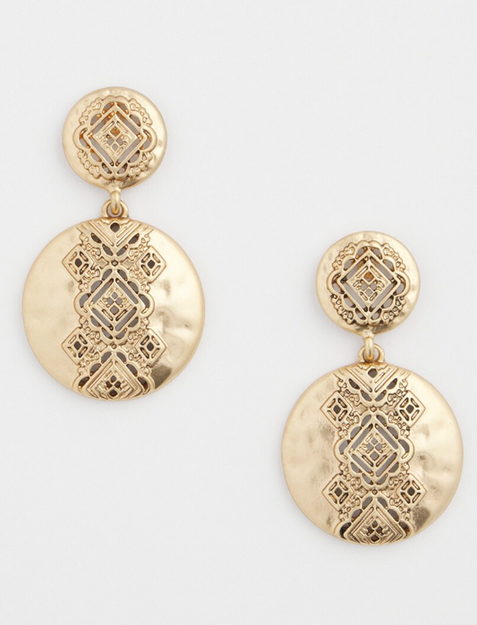 CHICO'S NO DROOP GOLD TONE MEDALLION EARRINGS