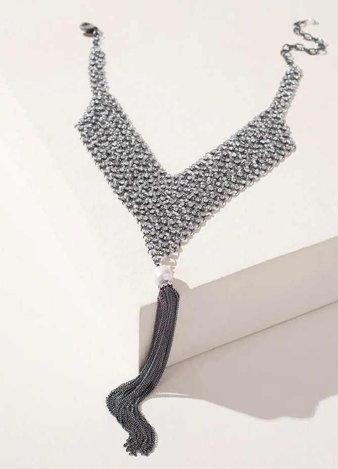 CHICO'S MESH CHAIN TASSEL NECKLACE