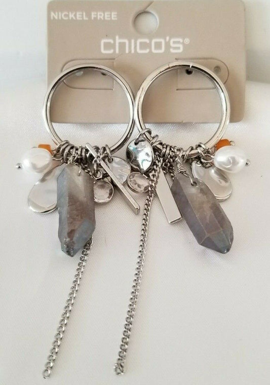 CHICO'S BLUE AND SILVERTONE CHANDELIER EARRINGS