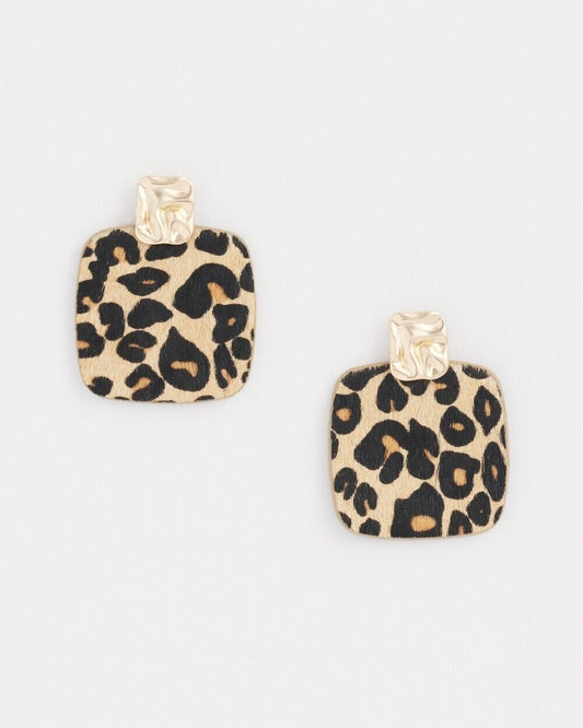 CHICO'S NO DROOP LEOPARD DROP EARRINGS