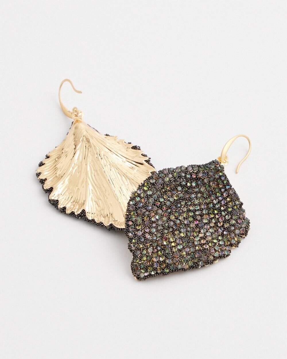 CHICO'S NO DROOP PAVE LEAF DROP EARRINGS