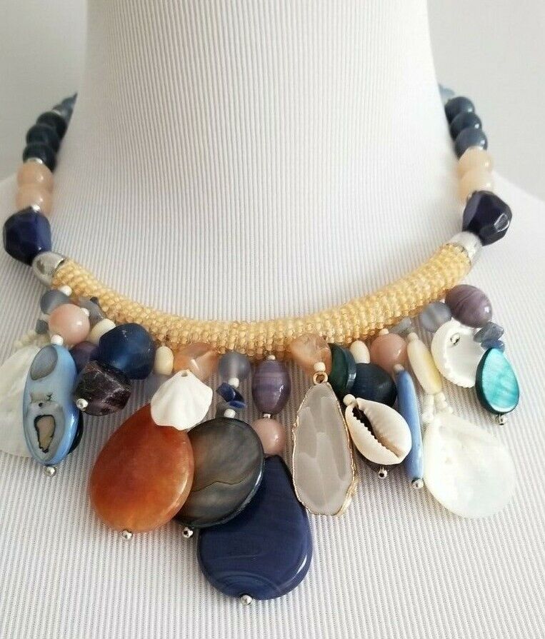 CHICO'S BEADED MULTI-COLORED CHARM-BIB NECKLACE