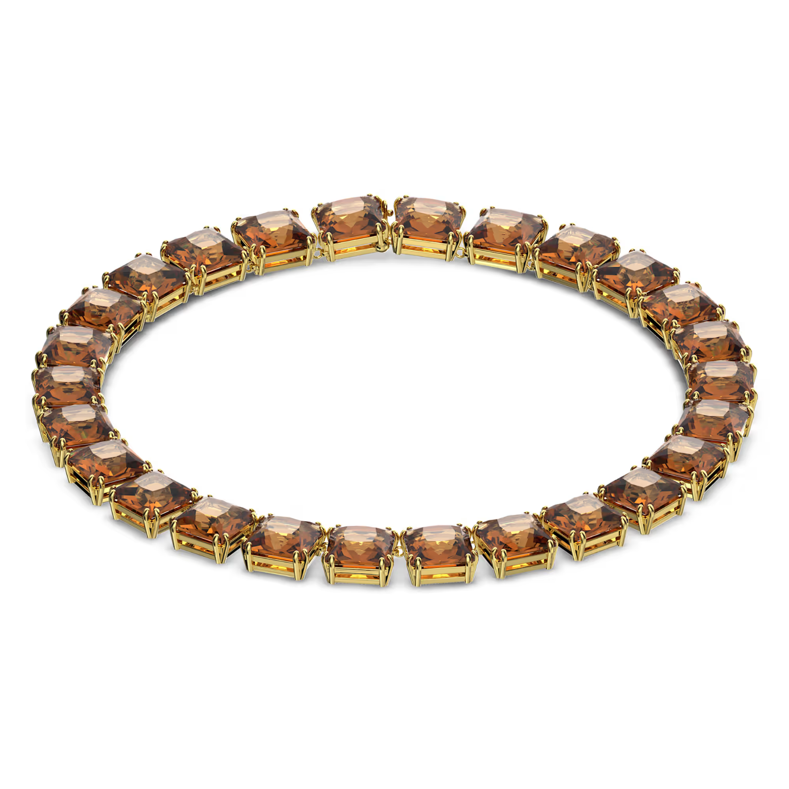 Swarovski Millenia necklace Square cut, Brown, Gold-tone plated