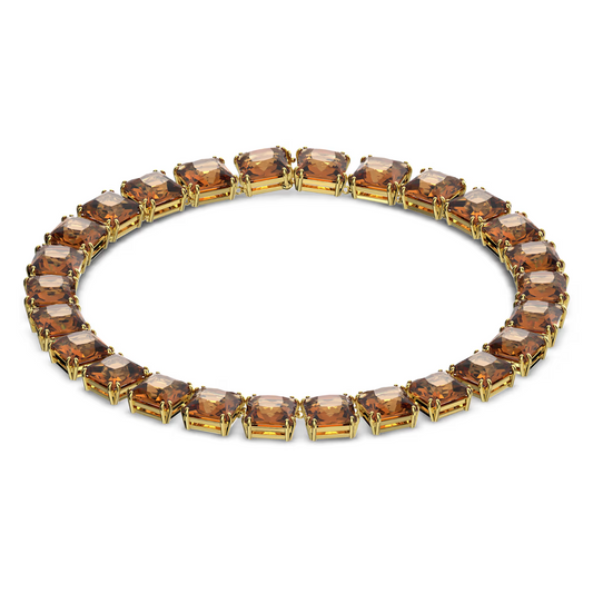 Swarovski Millenia necklace Square cut, Brown, Gold-tone plated