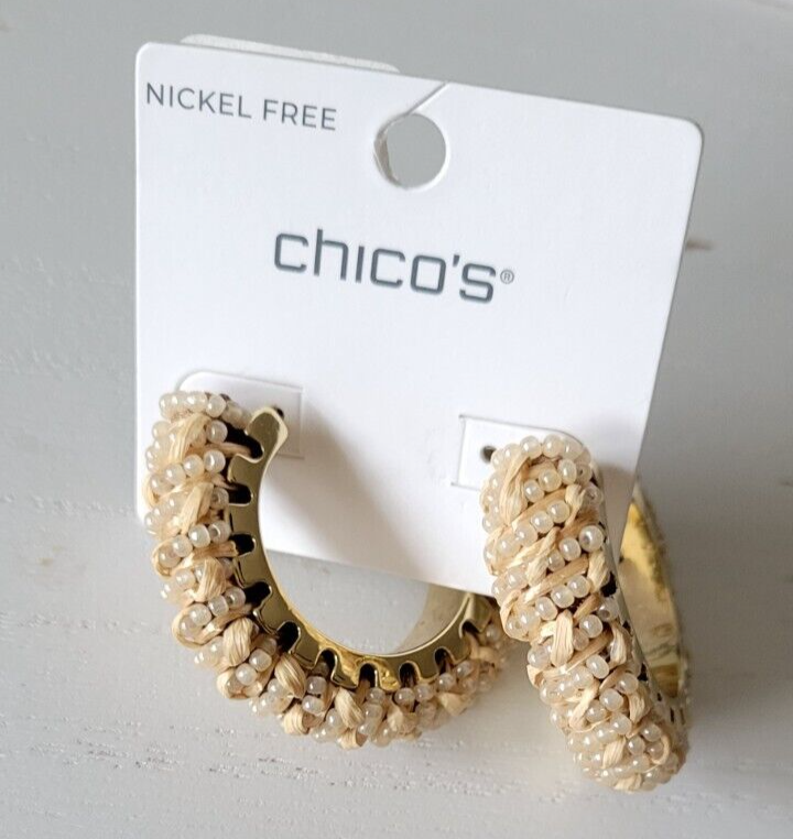 CHICO'S NEUTRAL SEED HOOP EARRINGS