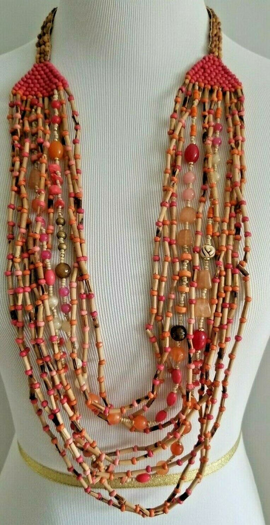 CHICO'S WARM-TONE BEADED MULTI-STRAND NECKLACE