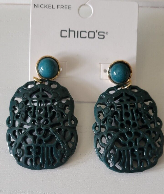 CHICO'S TEAL JADE CROCHET EARRINGS