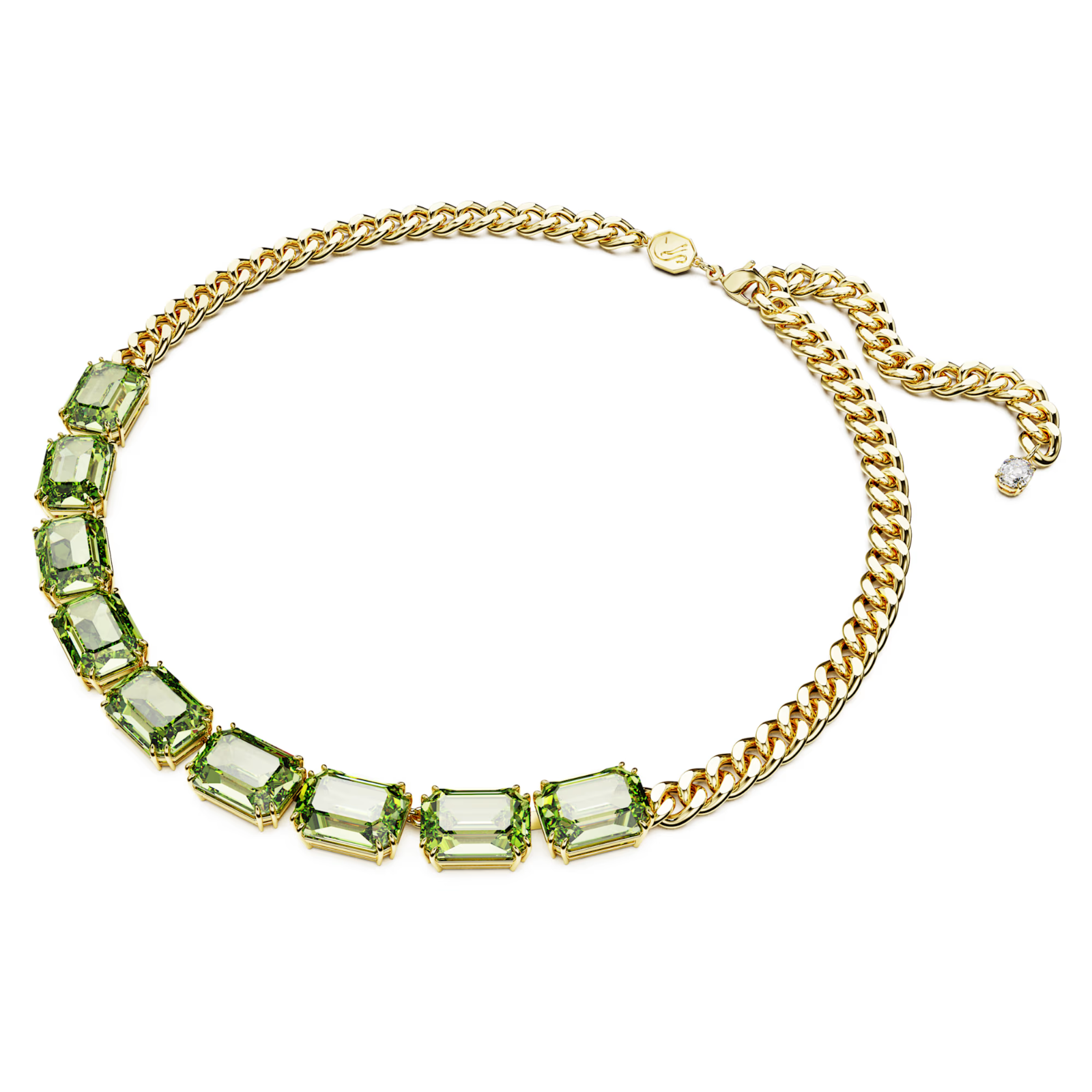 Swarovski Millenia necklace Octagon cut, Green, Gold-tone plated