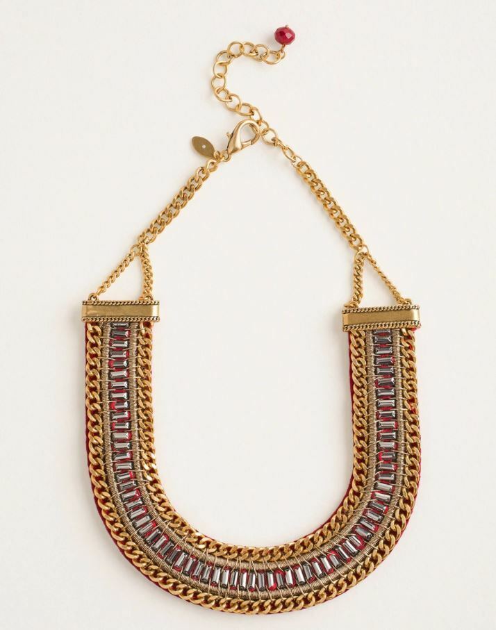 CHICO'S GOLDTONE RED BIB NECKLACE