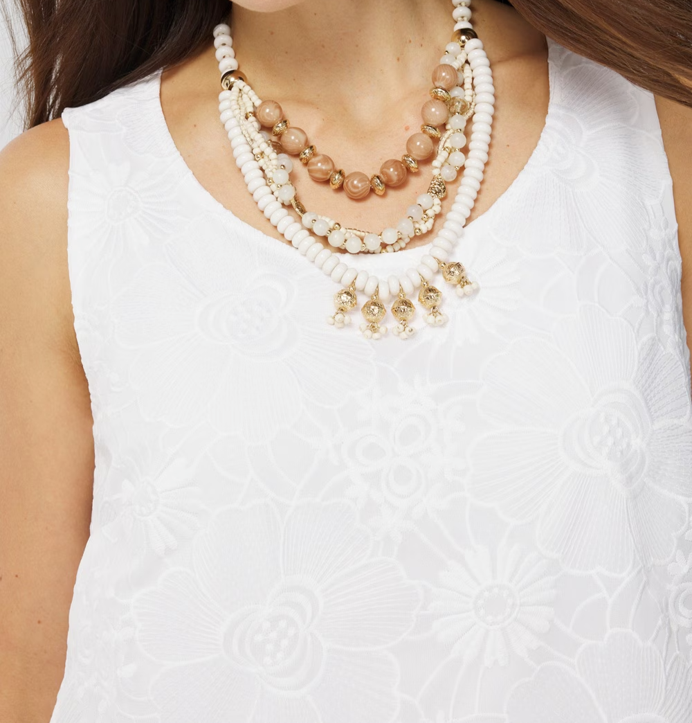 CHICO'S NEUTRAL BEADED TWIST MULTISTRAND NECKLACE