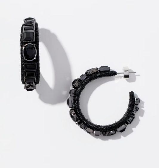 CHICO'S BLACK RHINESTONE HOOPS EARRINGS