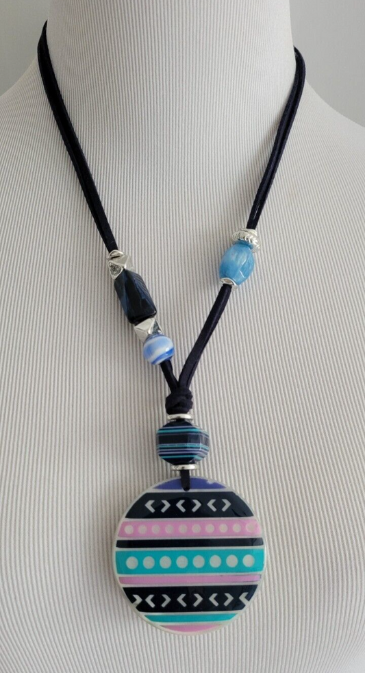 CHICO' S DOUBLE SIDED NAVY PENDANT NECKLACE