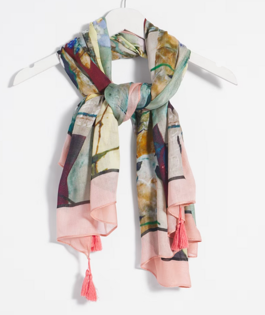 CHICO'S TASSELL ABSTRACT SQAURE SCARF