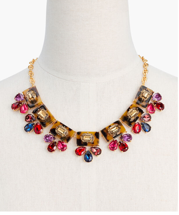 TALBOTS COLORFUL TORT AND CRYSTAL STATEMENT NECKLACE