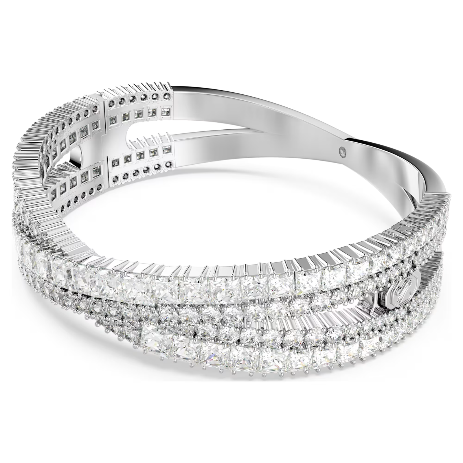 Swarovski Hyperbola cuff Mixed cuts, Infinity, White, Rhodium plated