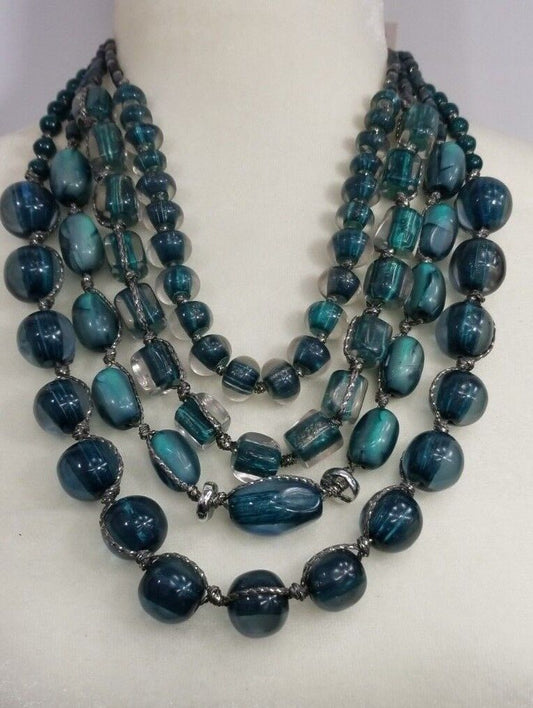 CHICO'S SHORT TEAL STONE MULTI-STRAND NECKLACE