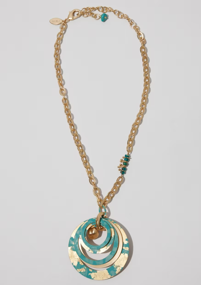 CHICO' S TURQUOISE AND GOLD TONE PENDANT NECKLACE