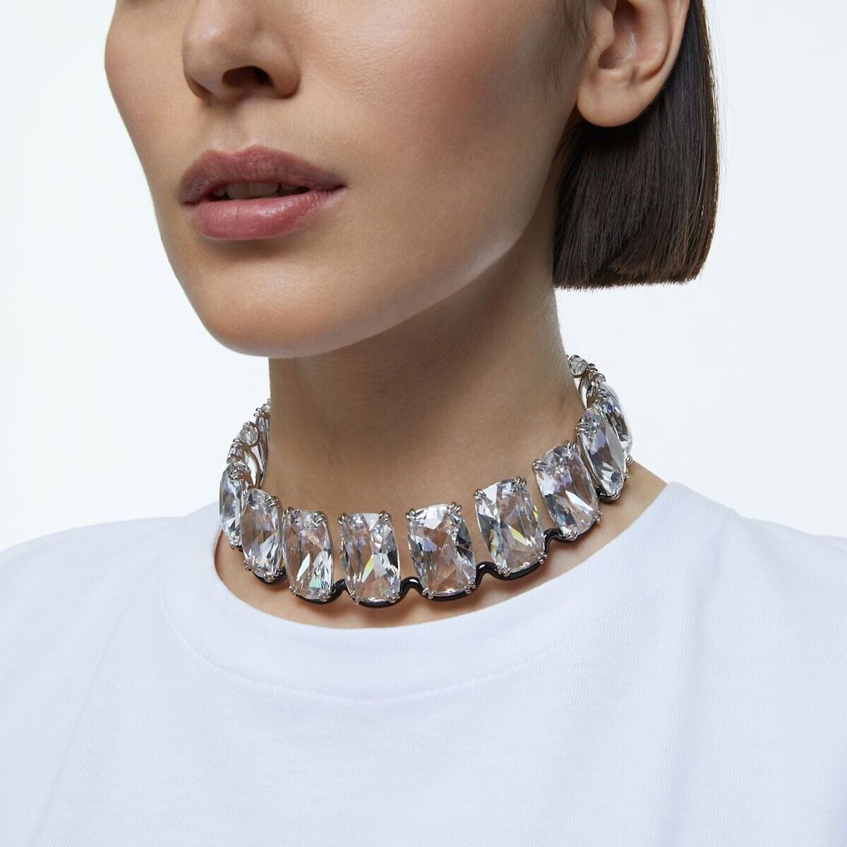 Swarovski Harmonia choker Oversized floating crystals, White, Mixed metal finish