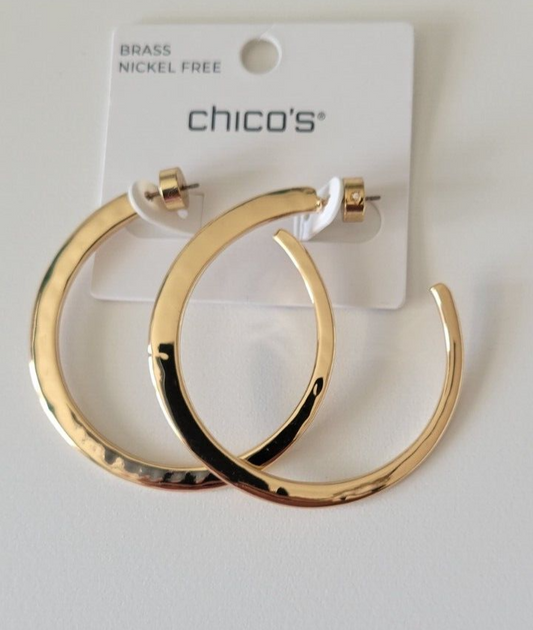 CHICO'S  2\" GOLD TONE TEXTURED EARRINGS