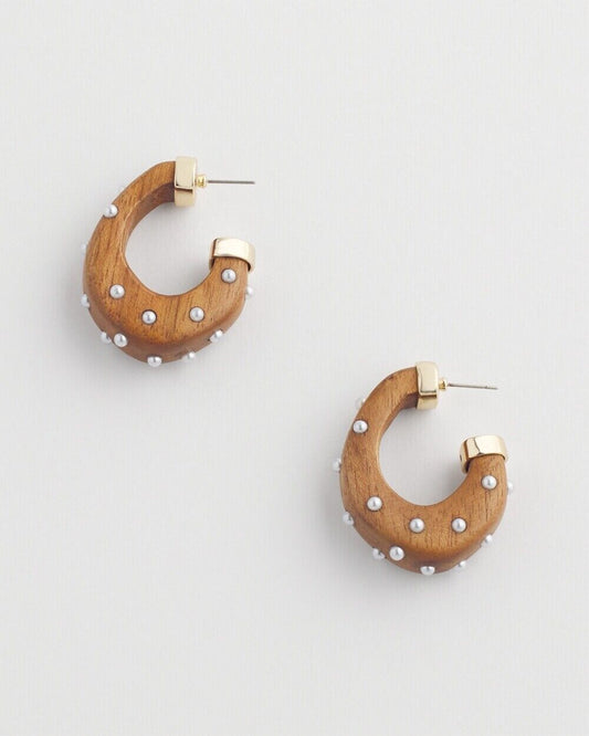 CHICO'S WOOD & FAUX PEARL EARRINGS