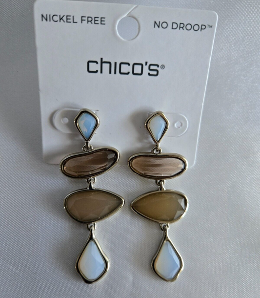 CHICO'S NO DROOP NEUTRAL STONE DROP EARRINGS