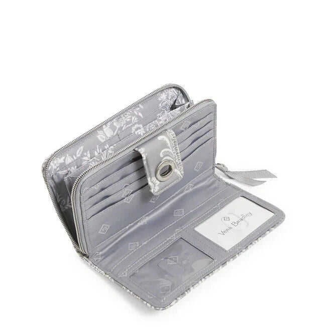 Vera Bradley RFID Cotton Turnlock Wallet, Cloud Gray Paisley