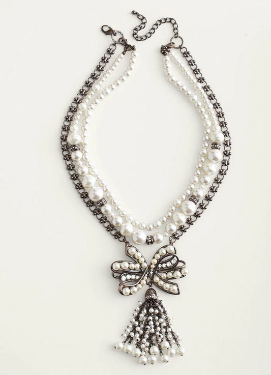CHICO'S CONVERTIBLE FAUX-PEARL BOW NECKLACE