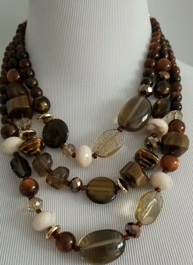 CHICO'S FAUX-TIGER EYE MULTI-STRAND NECKLACE