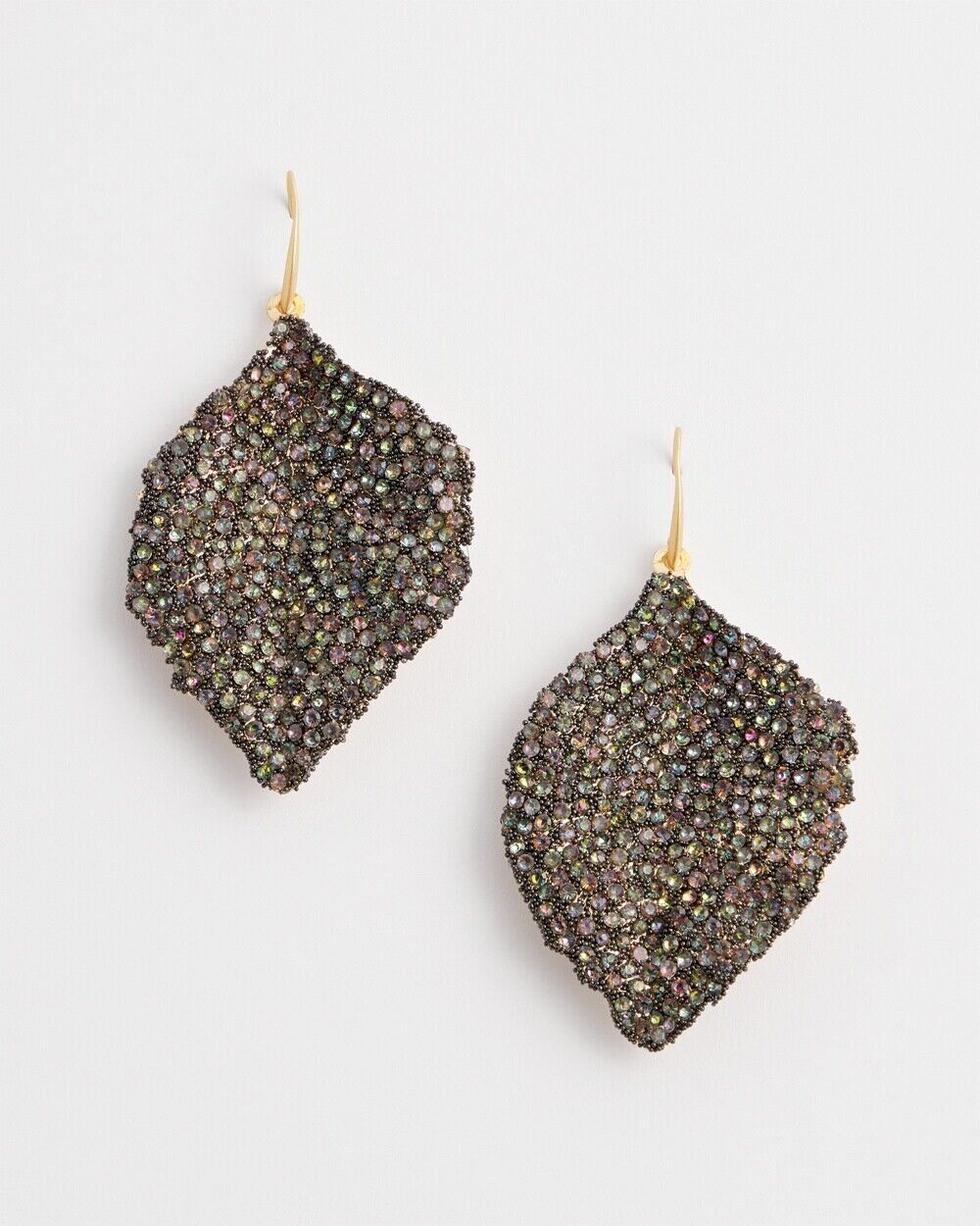 CHICO'S NO DROOP PAVE LEAF DROP EARRINGS