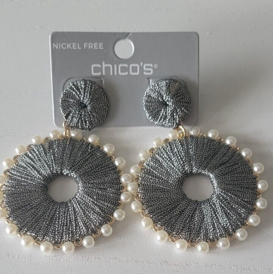 CHICO'S SILVER TONE DROP POST EARRINGS