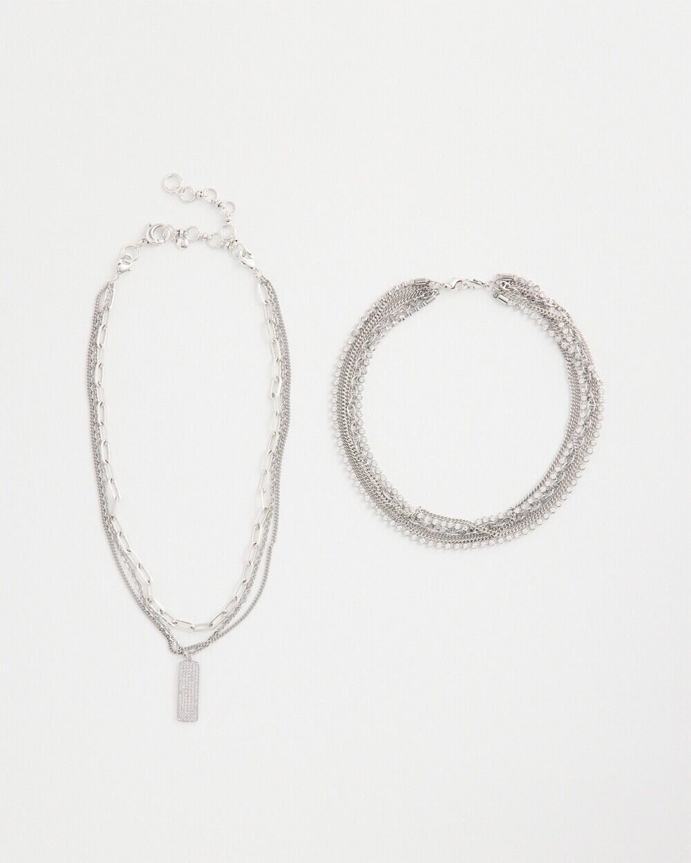 CHICO'S SILVER TONE PAVE MULTISTRAND NECKLACE