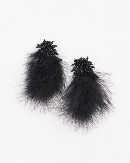 CHICO'S NO DROOP BLACK FEATHER DROP EARRINGS