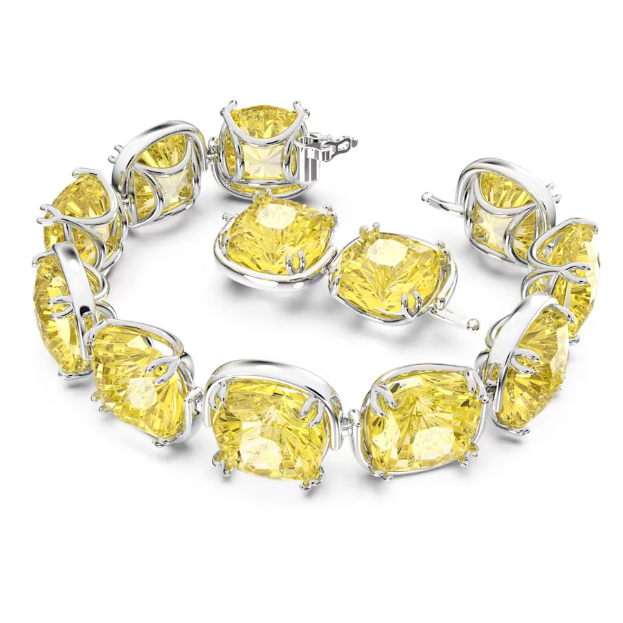 Swarovski Harmonia Bracelet, Cushioned cut, Yellow, Rhodium Plated