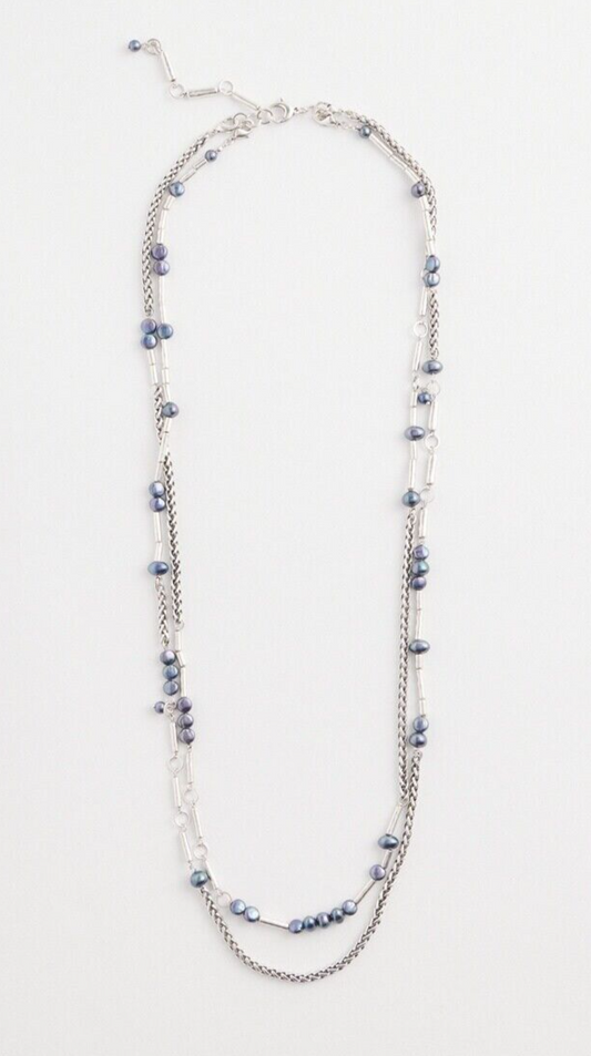 CHICO'S SILVER TONE & PEARL NECKLACE