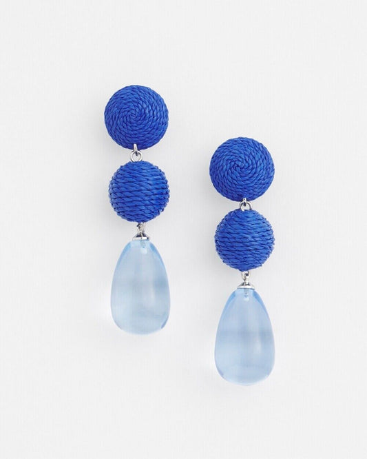 CHICO'S NO DROOP BLUE RAFFIA DROP EARRINGS