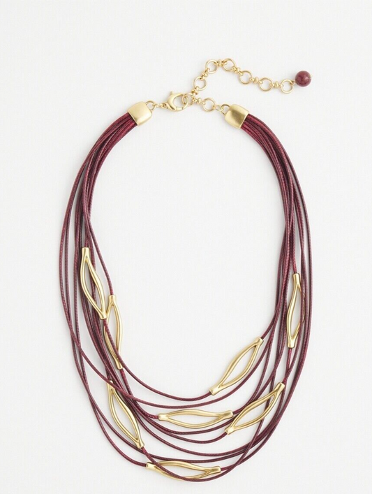CHICO'S RED MULTISTRAND BIB NECKLACE