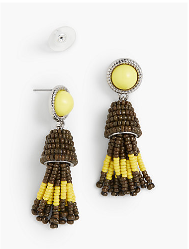 TALBOTS Cabochon & Seed-Bead Tassel Earrings