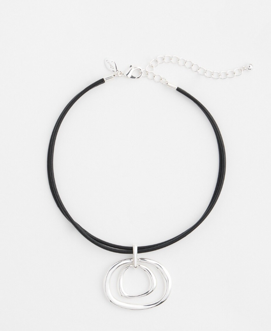 CHICO'S SILVER TONE RINGS PENDANT NECKLACE