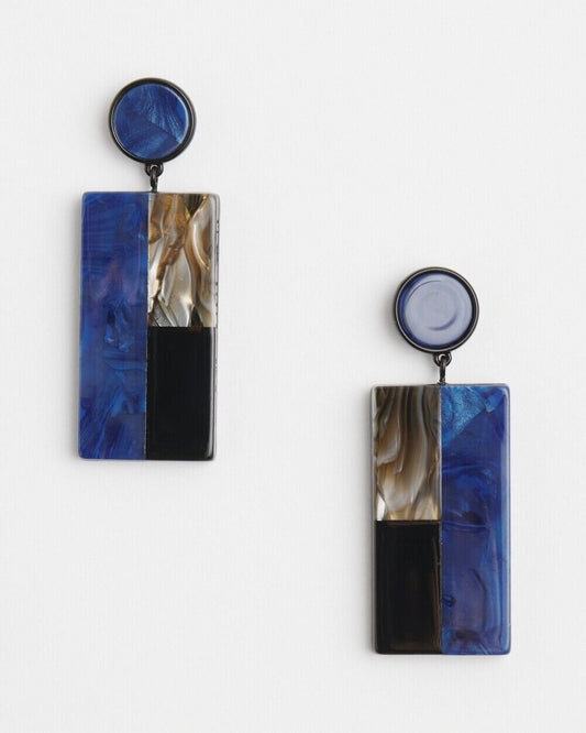 CHICO'S NO DROOP BLUE MARBLE RESIN EARRINGS